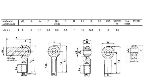 Minibal balljoint M3 GK 5-2 - Afbeelding 2